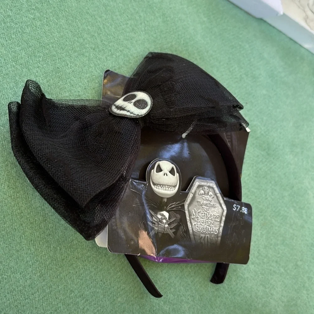 NWT Disney 30th Nightmare Before Christmas Black Headband Big Bow Jack Bats OS